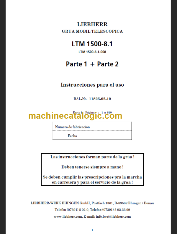 LIEBHERR LTM1500 8.1 INSTRUCCIONES PARA EL USO SP