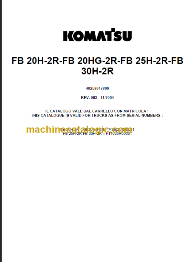 KOMATSU FB20H-2R FB20HG-2R PARTS CATALOGUE