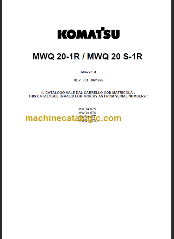 KOMATSU MWQ20-1R MWQ20S-1R PARTS CATALOGUE