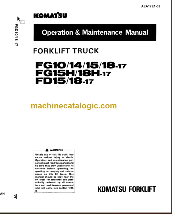 KOMATSU FD15 18-17 OPERATION MANUAL