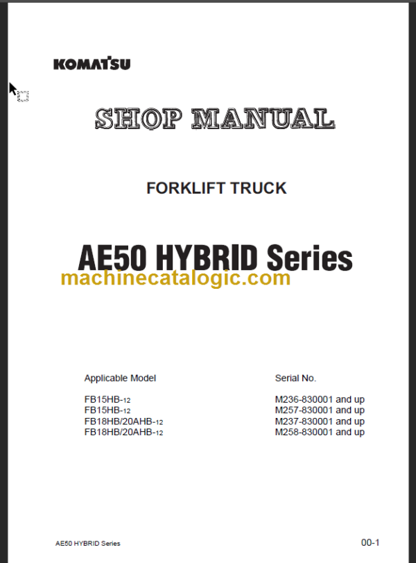 KOMATSU FB18HB 20AHB-12 SHOP MANUAL