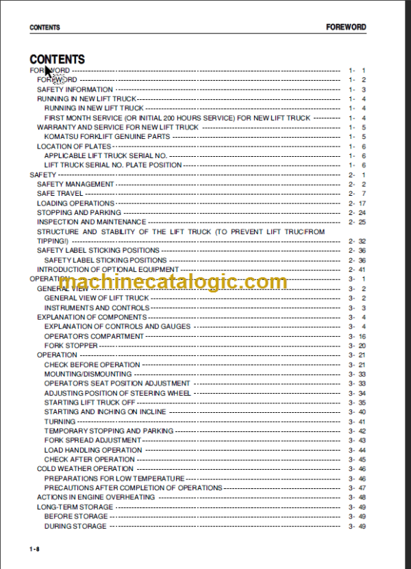 KOMATSU FD15 18-17 OPERATION MANUAL