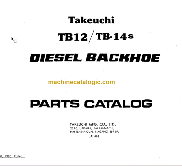 TAKEUCHI TB12-TB14s Compact Excavator Parts Manual