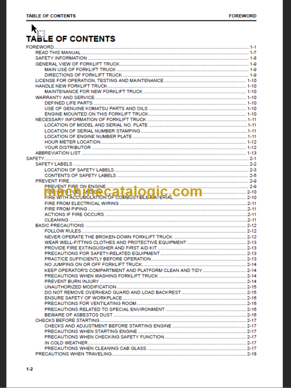 KOMATSU FH60-2 OPERATION MANUAL