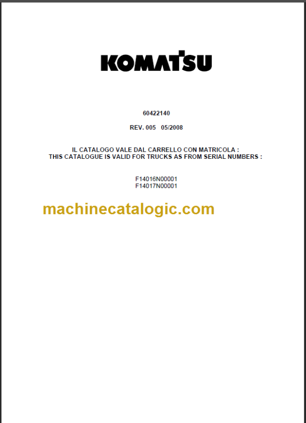 KOMATSU F14 PARTS CATALOGUE