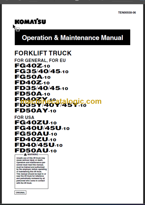 KOMATSU FG35 40 45 50 OPERATION MANUAL