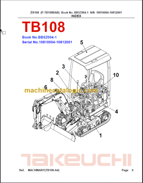 TAKEUCHI TB108 Compact Excavator Parts Manual
