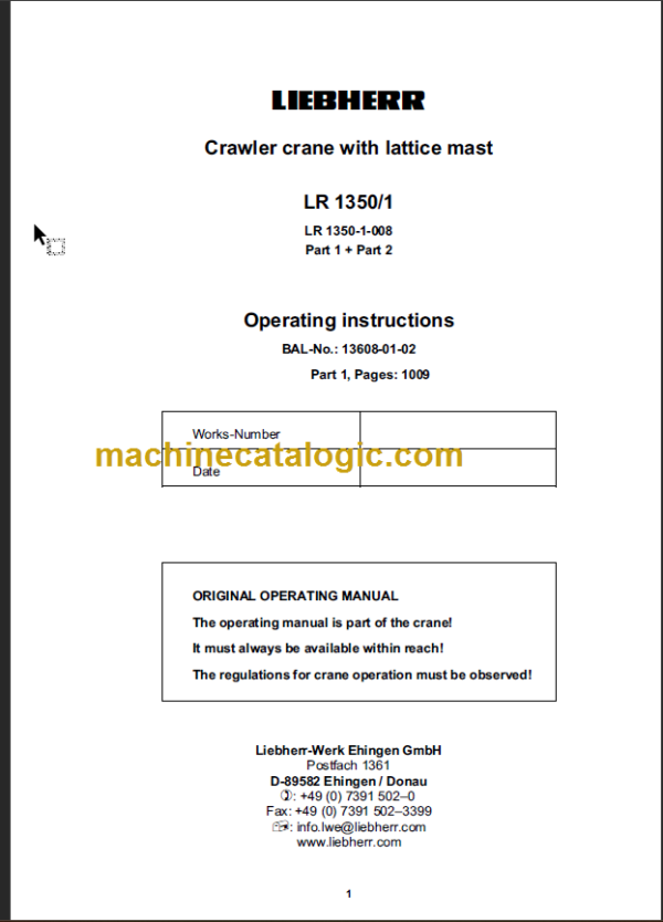 LIEBHERR LR1350 Operation Manual