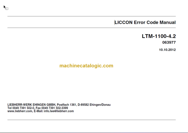 LIEBHERR LTM1100 4.2 ERROR CODE MANUAL