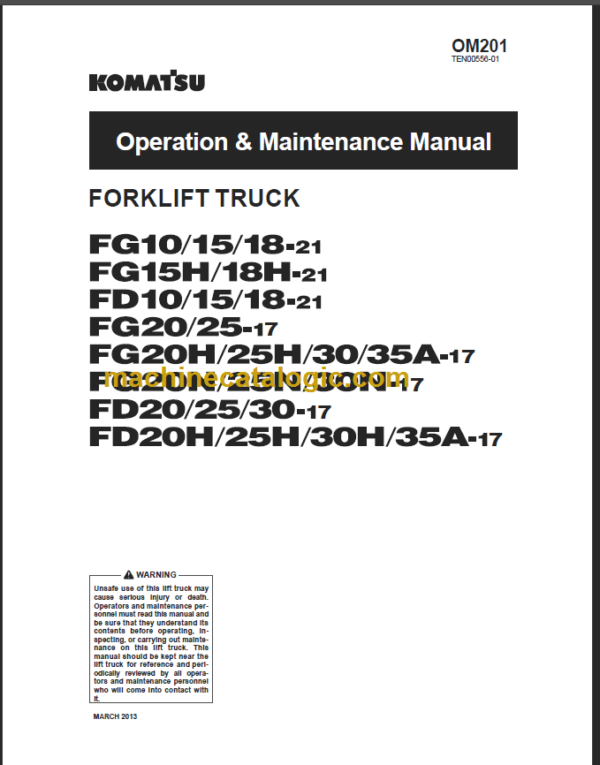 KOMATSU FD20(H) 25(H) 30(H) 35A-17 OPERATION MANUAL