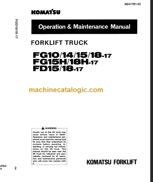 KOMATSU FG10 14 15 18-17 OPERATION MANUAL