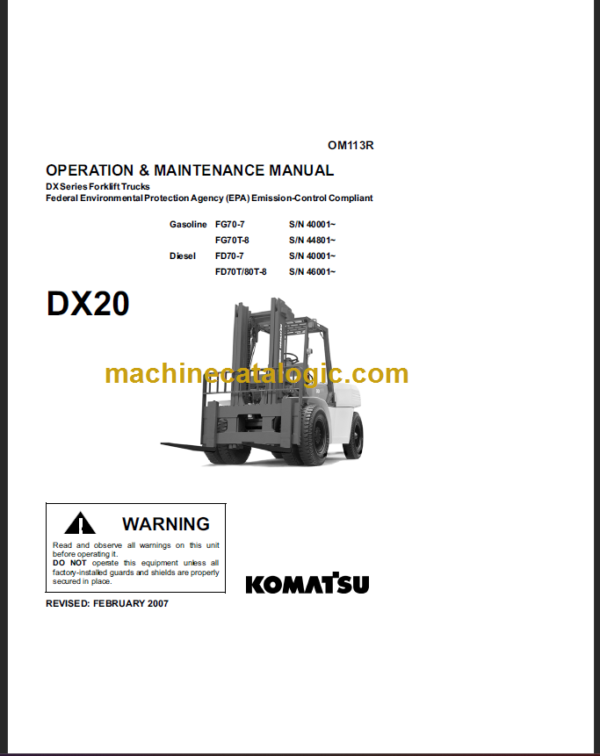 KOMATSU FD70-7 FD80T-8 OPERATION MANUAL