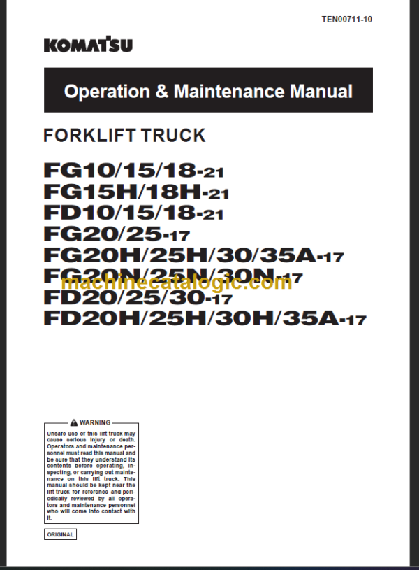 KOMATSU FG10 15(H) 18(H)-21 OPERATION MANUAL