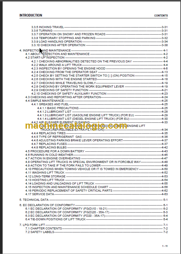 KOMATSU FG10 15(H) 18(H)-21 OPERATION MANUAL