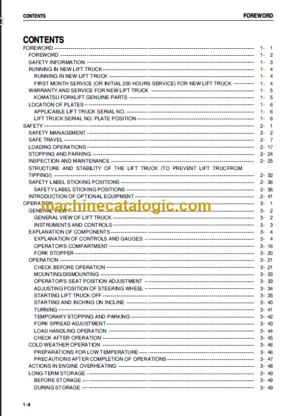 KOMATSU FG10 14 15 18-17 OPERATION MANUAL