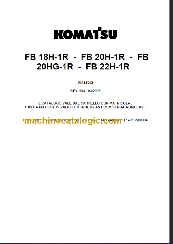 KOMATSU FB18H-1R FB20H-1R PARTS CATALOGUE