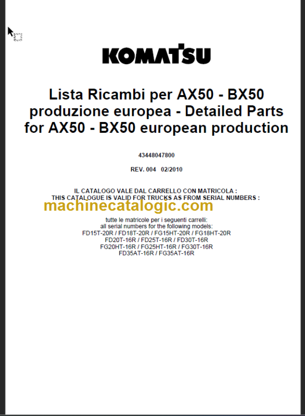 KOMATSU AX50-BX50 PARTS CATALOGUE SP