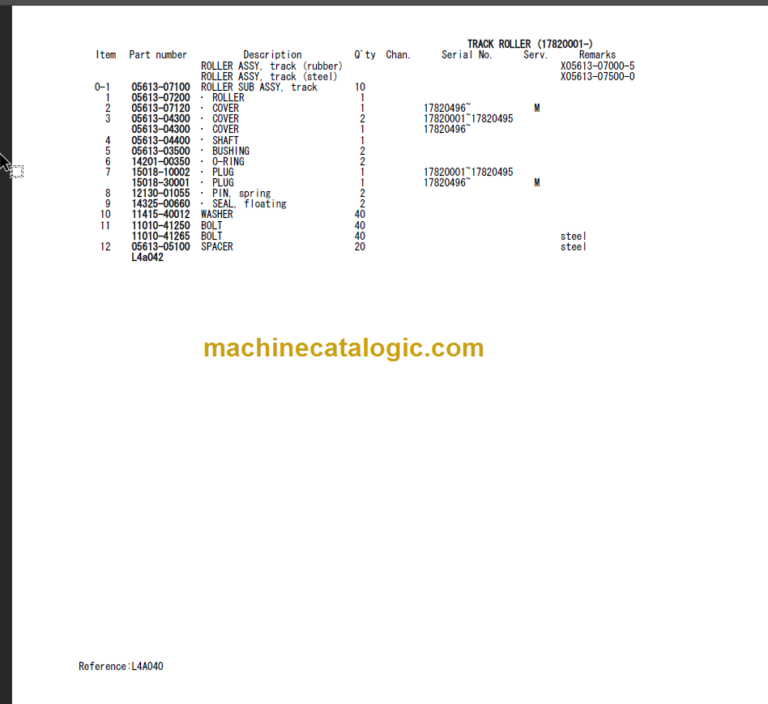 TAKEUCHI TB75FR-TB80FR Mini Excavator Parts Manual