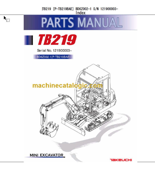TAKEUCHI TB219 Mini Excavator Parts Manual