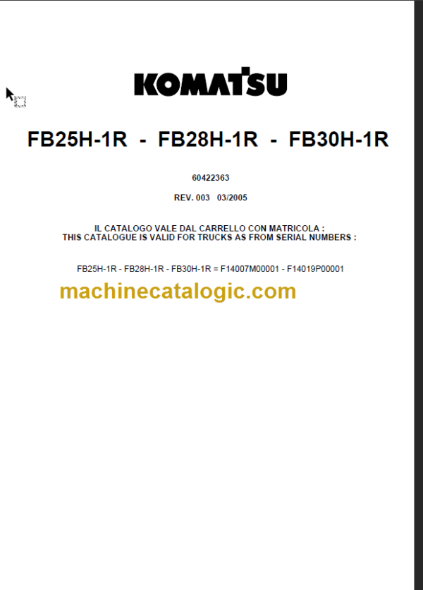 KOMATSU FB25H-1R FB28H-1R FB30H-1R PARTS CATALOGUE