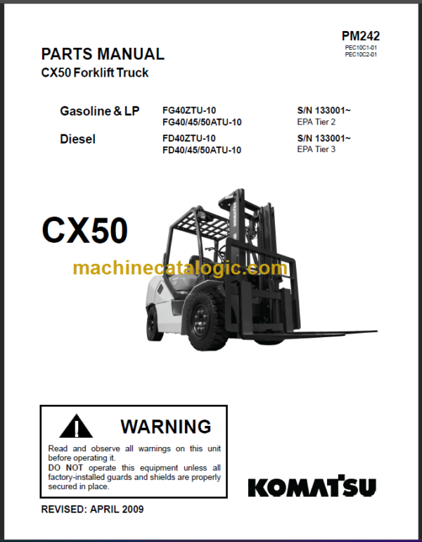 KOMATSU FD40ZTU-10 FD40 45 50ATU-10 PARTS MANUAL