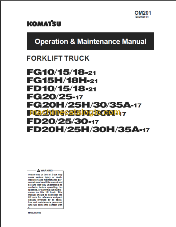 KOMATSU FG10(H) 15 18(H)-21 OPERATION MANUAL