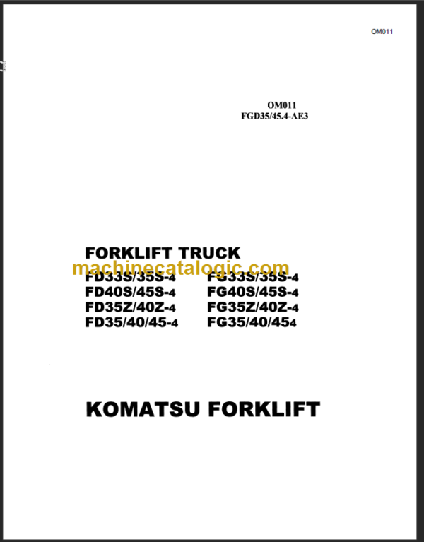 KOMATSU FD33S 35S 40S 35S 35Z 40Z OPERATION MANUAL