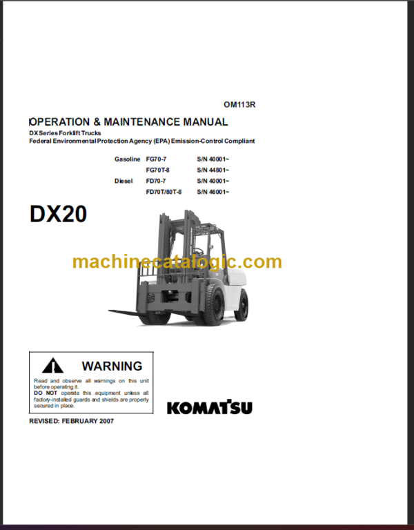 KOMATSU FG70 FG70T-8 OPERATION MANUAL