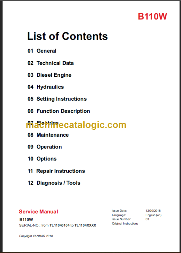 YANMAR B110W SERVICE MANUAL