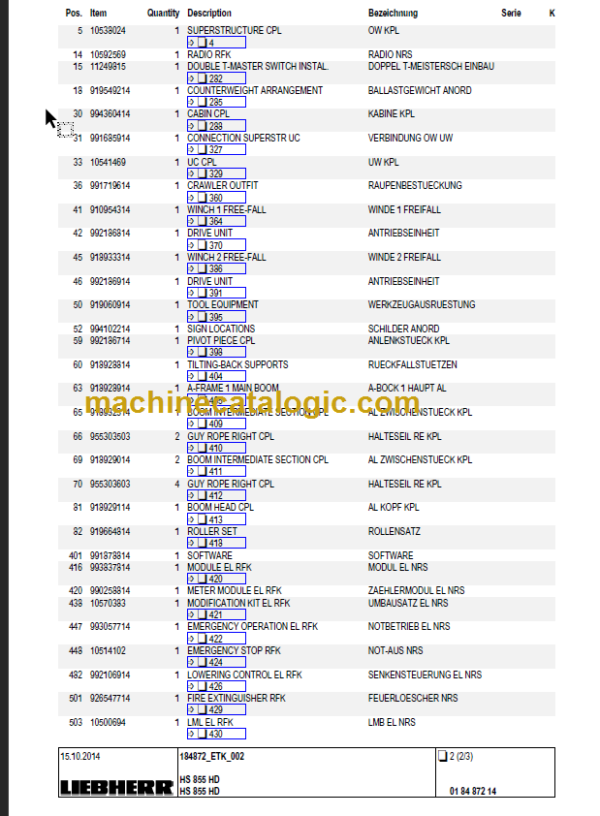 LIEBHERR HS855 HD PARTS CATALOGUE