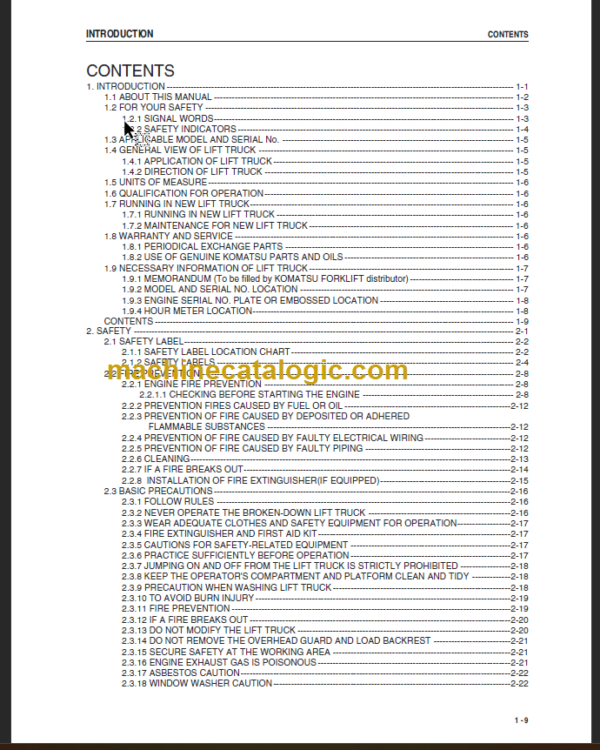 KOMATSU FG10(H) 15 18(H)-21 OPERATION MANUAL