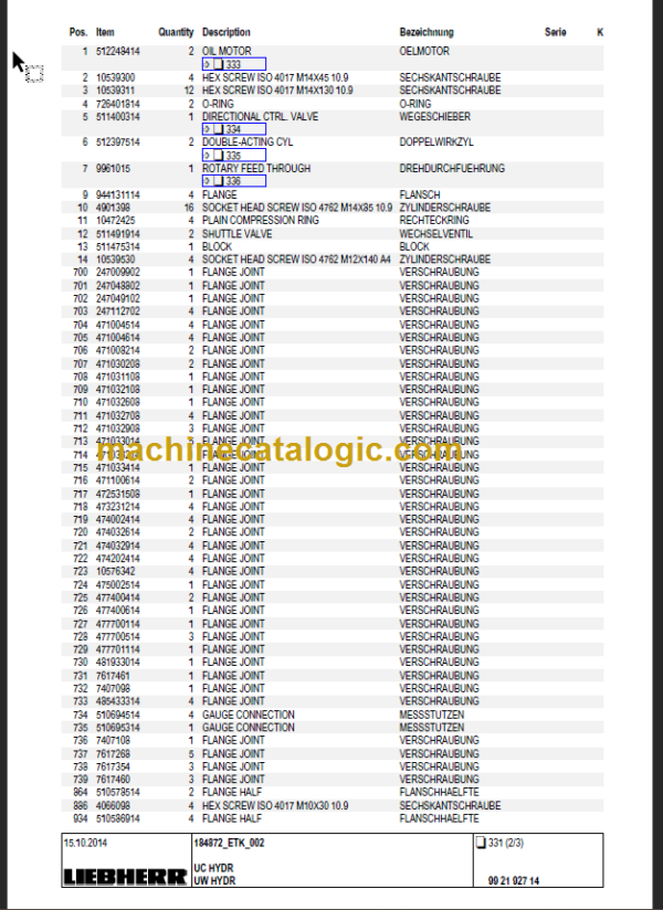 LIEBHERR HS855 HD PARTS CATALOGUE