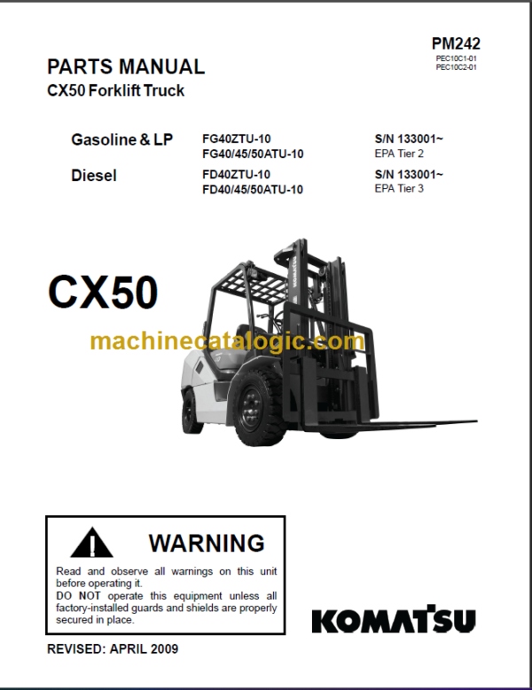 KOMATSU FG40ZTU-10 FG40-45-50ATU-10 PARTS MANUAL