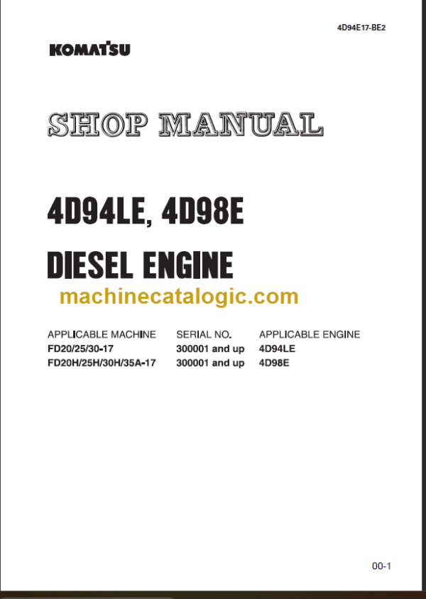 KOMATSU 4D94LE 4D98E SHOP MANUAL