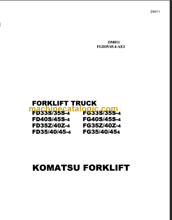 KOMATSU FG33S 35S 40S 45S OPERATION MANUAL