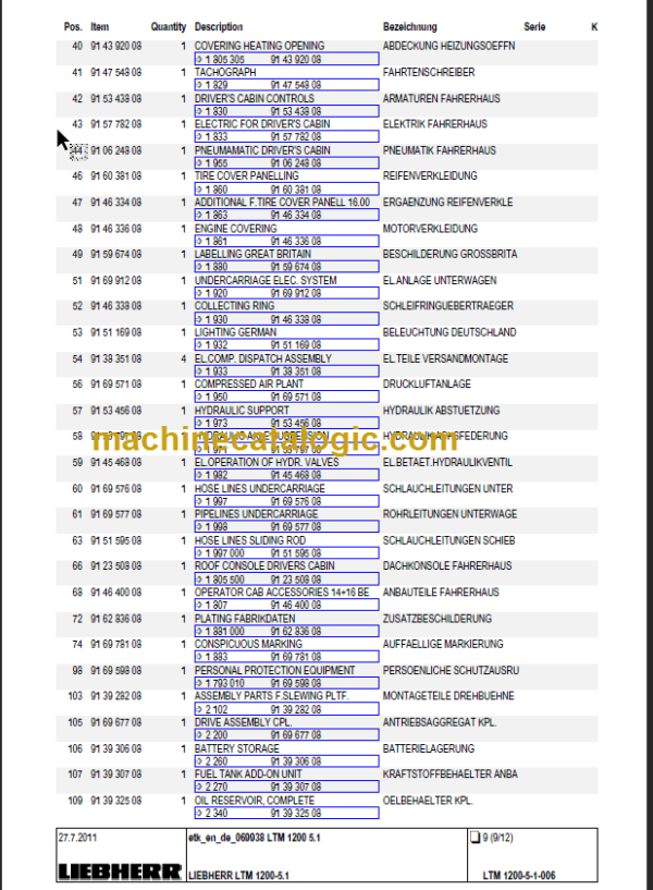 LIEBHERR LTM1200 5.1 PARTS CATALOGUE EN DE FR SP RU