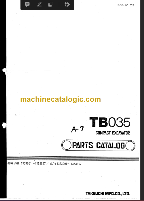 TAKEUCHI TB035 Compact Excavator Parts Manual