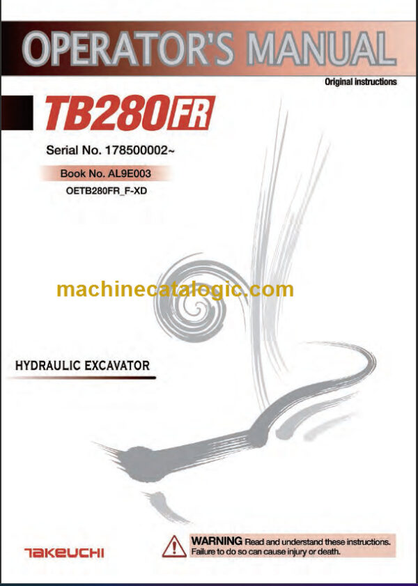 TAKEUCHI TB280FR Hydraulic Excavator Operator's Manual