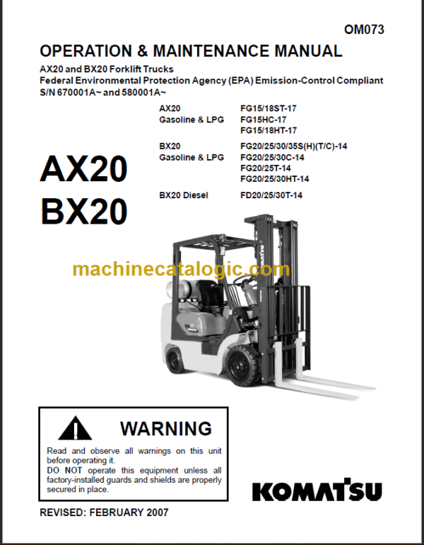 KOMATSU FG15 18 20 25 30 OPERATION MANUAL