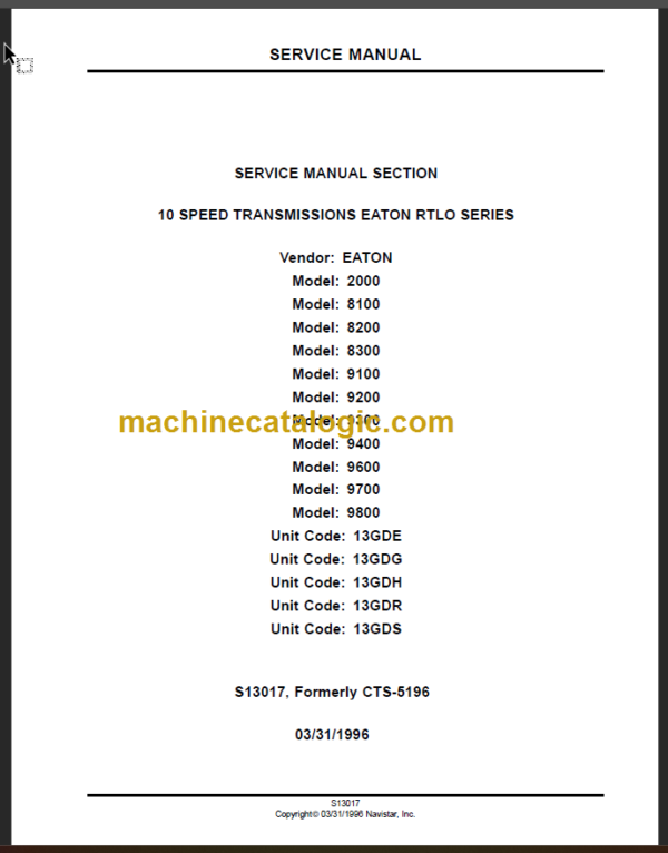 NAVISTAR 10 SPEED TRANSMISSION SERVICE MANUAL