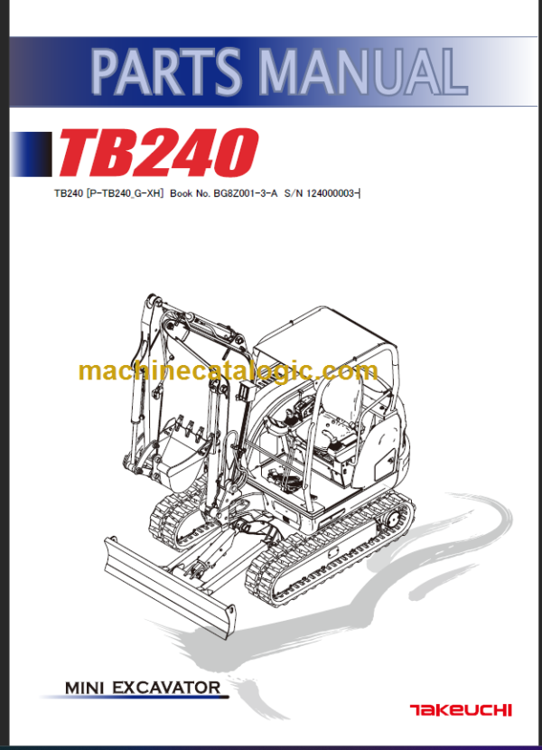 TAKEUCHI TB240 Mini Excavator Parts Manual