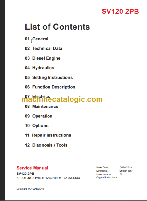 YANMAR SV120 2PB SERVICE MANUAL