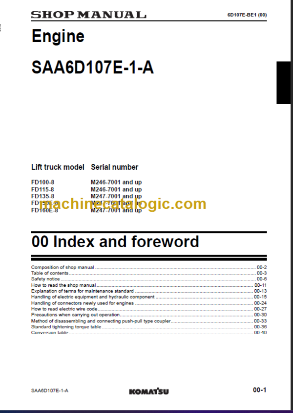 KOMATSU FD100-8 115-8 135-8150-8 160-7 SHOP MANUAL