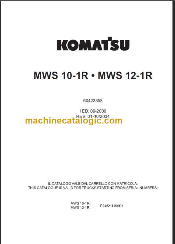 KOMATSU MWS10-1R MWS12-1R PARTS CATALOGUE 2000