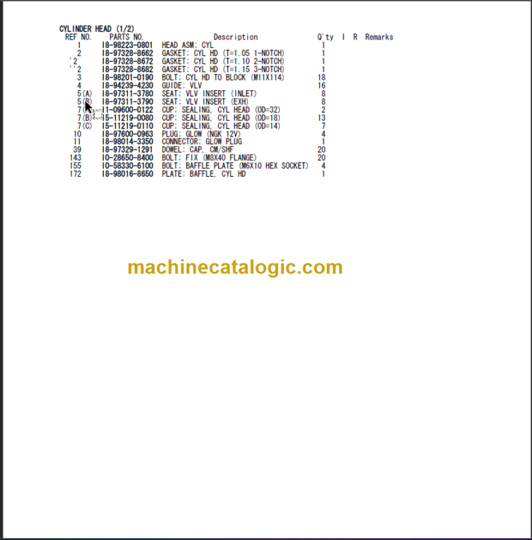 TAKEUCHI TB290 Hydraulic Excavator Parts Manual Engine