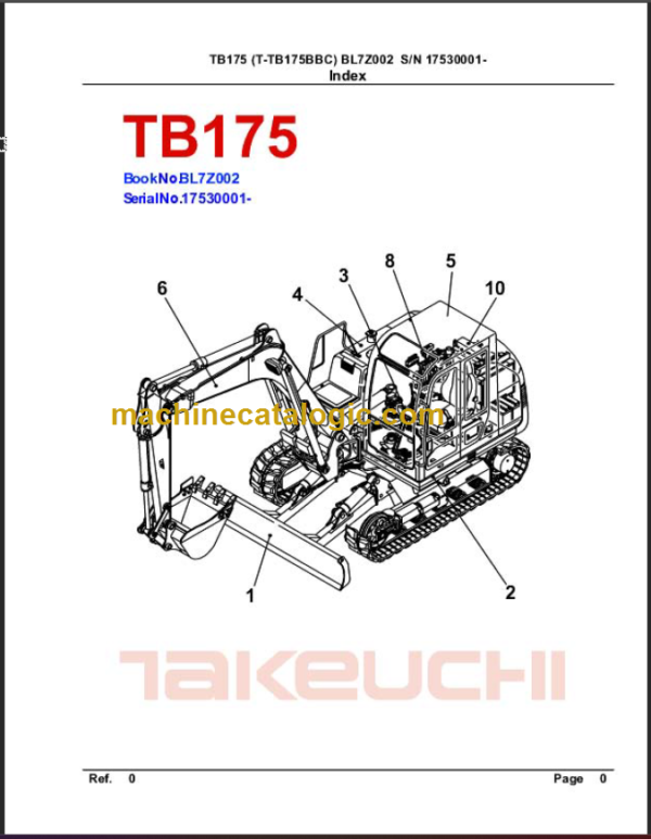 TAKEUCHI TB175 Compact Excavator Parts Manual