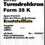 LIEBHERR 35K Tower Crane Spare Part CATALOGUE
