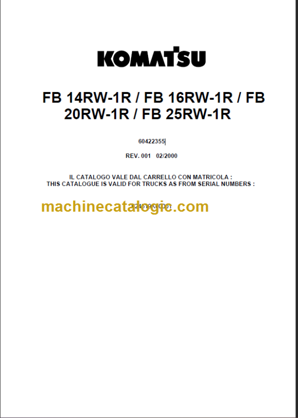 KOMATSU FB14RW-1R FB16RW-1R PARTS CATALOGUE