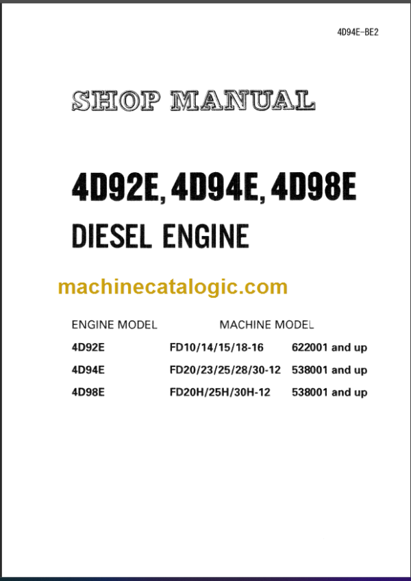 KOMATSU 4D92E 4D94E 4D98E SHOP MANUAL