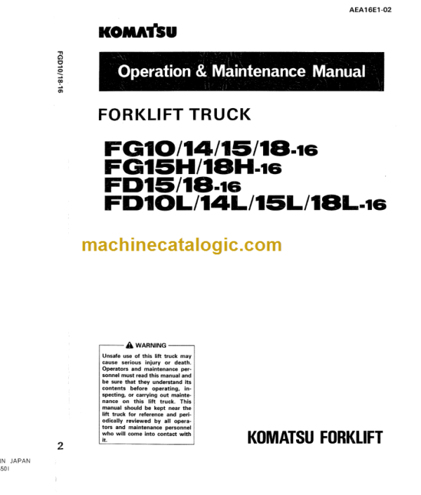 KOMATSU FD10 14L 15L 18L-16 OPERATION MANUAL